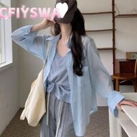 Áo Sơ Mi Chống Nắng CFIYSWA, Áo Sơ Mi Dài Tay Mỏng Mùa Hè, Phong Cách Preppy Màu Trơn Rời Đi Biển Áo Sơ Mi Nữ Cô Gái