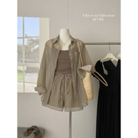 Áo Sơ Mi Chống Nắng Mẫu Mỏng Áo Quần Ngắn Dễ Phối Rộng Rãi Áo Yếm Tôn Dáng Gầy Cho Nữ Bộ Ba Chiếc Siêu Tiên Nữ