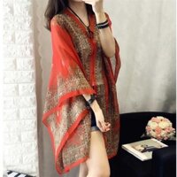 Áo Sơ Mi Chống Nắng Nữ Voan Lụa Khăn Đi Biển Kỳ Nghỉ Đi Biển Khăn Hai Mặt In Hình Lái Xe Khăn Choàng Dual @