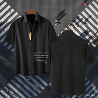 áo sơ mi CHỮ BÊN CỔ ĐỨNG Tay Lỡ Thời Trang Unisex Vải Lụa Chéo