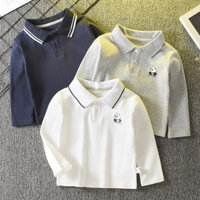 Áo sơ mi cơ bản mùa xuân cho trẻ em, áo polo đơn giản cho bé trai, áo thun dài tay cổ bẻ, thời trang mới 2025 cho trẻ em