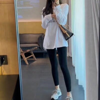 Áo sơ mi cơ bản nhiệt VFHJ, dài vừa, rộng rãi, phong cách, mùa xuân thu đông, áo thun dày, áo dài tay nữ, xu hướng, vải lông cừu, cotton nguyên chất