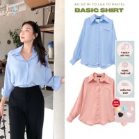 Áo sơ mi cơ bản vải lụa tơ cao cấp thiết kế DONNA chống nhăn màu Hồng và Xanh Pastel