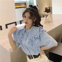 Áo sơ mi cổ búp bê Daxingzhe Áo sơ mi nữ tay ngắn màu trắng rộng