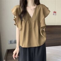 Áo Sơ Mi Cổ Chữ V Tay Cánh Tiên Phong Cách Hàn Quốc Thời Trang Mùa Hè 2024 Dành Cho Nữ