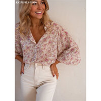 Áo sơ mi cổ chữ V tay lỡ in họa tiết hoa màu hồng (KS2555153-P1020) - Big Size ( 50-100kg )