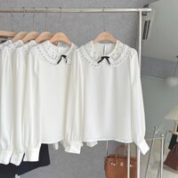 Áo Sơ Mi Cổ Đính Đá MINZ STORE Mã 1924, Thiết Kế Dài Tay Phong Cách Dạo Phố