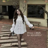 Áo Sơ Mi Cổ Đính Đá Mix Tay Bo Chun ZangZang Thời Trang  Nữ Cao Cấp NA693