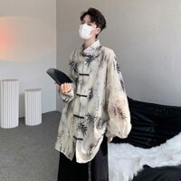Áo sơ mi cổ đứng kiểu Trung Quốc mới, áo dài tay nam mùa hè, lụa băng mỏng, bộ đồ tang phong cách Trung Quốc, áo choàng cao cấp