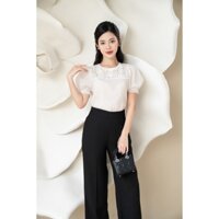 Áo sơ mi cổ kẹp ren và đính nơ