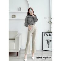 Áo sơ mi cổ sen nhún ngực họa tiết răng sói phối ren