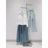 Áo sơ mi cổ sen vạt bèo trắng cột day sau lưng