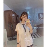 Áo sơ mi cổ tàu cộc tay kèm dây nơ đen (F&S)
