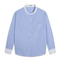 Áo Sơ Mi Cổ Tàu Dài Tay Oxford Kiểu Kẻ Sọc Form Dáng Rộng Chất Liệu Dày Dặn Thoáng Mát