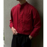 Áo Sơ Mi Cổ Tàu Dài Tay Vải Lụa có size tới 95kg mềm mại hot hit Màu Đỏ Tết, xmas có túi trước khuy đôi, ly chéo