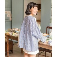 Áo sơ mi cổ tròn sọc tay dài nhún bèo