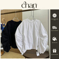 Áo sơ mi cổ tròn tay phồng phối nhún nút cài form rộng phong cách hàn quốc M789