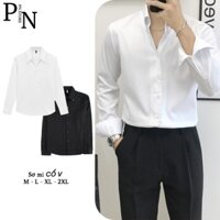 Áo Sơ Mi Cổ V Button-Down SOLADO Phong Cách Hàn Quốc Slimfit Trắng Đen Vải Lụa Chống Nhăn SMV2C