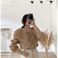 ÁO sơ mi cổ xòe quạt xếp ly
