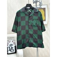 Áo sơ mi cộc tay LV Xanh lá họa tiết caro phối Đen LA on web VTN