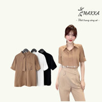 Áo sơ mi cộc tay MAKKA, áo kiểu Hàn Quốc, sơ mi dài chất lụa nhuyễn cao cấp