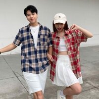 Áo Sơ Mi Cộc Tay Nam Kẻ Caro Mix Túi Ngực Phong Cách Thời Trang Trẻ Trung Năng Động