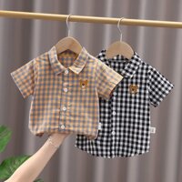 Áo Sơ Mi Cộc Tay Sọc Ca Rô In Hình Hoạt Hình Cho Bé Trai 3-8 Tuổi