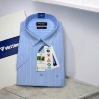 Áo sơ mi cộc tay Việt Tiến màu xanh 1S6690 Regularfit vạt ngang có size lớn