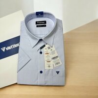 Áo sơ mi cộc tay Việt Tiến trắng kẻ sọc 1T6224 - Regular vạt ngang có size lớn