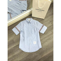 Áo sơ mi cộc - Thom Browne - TB oxford xanh baby blue check tay