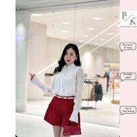 Áo sơ mi công sở BAO KHANH SHOP áo sơ mi tơ cổ lá nhọn bản tay măng séc to cúc vỏ trai 2 lớp 342