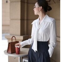 Áo sơ mi công sở BẢO KHÁNH SHOP cổ vest lá nhọn cavat bản to dài tay - 328
