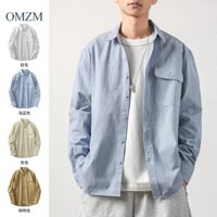 Áo sơ mi công sở Cotton dài tay áo khoác nam màu xanh áo sơ mi giản dị