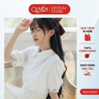 Áo sơ mi công sở hàn quốc Thời Trang Nữ thêu hoa bo Tay Phồng, Sơ Mi Màu trắng Basic Quyên Fashion AA541