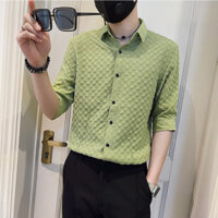 Áo sơ mi công sở nam màu xanh cốm áo sơ mi dài tay vải cotton lụa thoáng mát không nhăn thấm hút mồ hôi