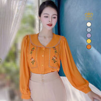 Áo sơ mi công sở nữ cổ sen viền ren dâu tằm CHUU A1701