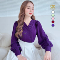 Áo sơ mi công sở nữ kiểu cổ xếp li chéo 4N CHUU A6984