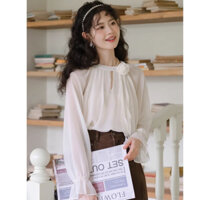 Áo sơ mi công sở nữ kiểu hàn quốc cổ thắt nơ ngực bèo tay dài thanh lịch QUYÊN AA375