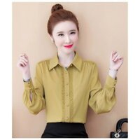 Áo sơ mi công sở nữ tay dài phối ren nút cao cấp