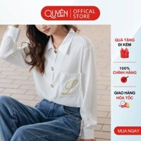 Áo sơ mi công sở nữ túi ngực thêu chữ cá tính Quyên fashion SMT008, kiểu hàn quốc thanh lịch