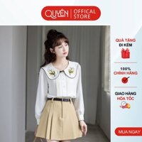 Áo sơ mi công sở thêu hoa đính nơ cổ tinh sảo QUYÊN FASHION SMT022, màu trắng kiểu hàn quốc trẻ trung