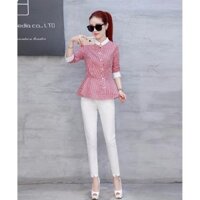 Áo sơ mi công sở ❣️FREESHIP❣️Áo Sọc Cổ Trụ peplum- Hàng thiết kế chuẩn [ao nu dep]