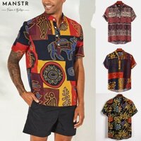 Áo Sơ Mi cotton Lanh Tay Ngắn In Họa Tiết Dân Tộc Phong Cách Retro Dành Cho Nam Giới