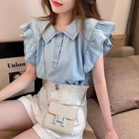 Áo Sơ Mi Cotton Nguyên Chất Nữ 2023 Phiên Bản Hàn Quốc Cổ Búp Bê Phong Cách Phương Tây Tươi Tay Bay Niche Thiết Kế Áo Sơ Mi / 5.12