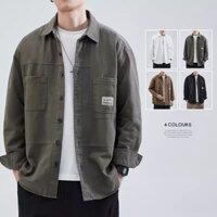 Áo sơ mi Cotton phong cách áo sơ mi nam áo khoác cardigan dáng rộng nam