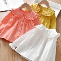 Áo Sơ Mi cotton Tay Dài Cổ Búp Bê Màu Trơn Thời Trang Dành Cho Bé Gái