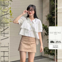 Áo Sơ Mi Croptop, Áo Croptop Cổ Bèo Tay Phồng Phối Hàng Khuy Hoa Màu Dễ Thương