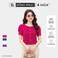 Áo sơ mi Croptop bầu mí kẻ ren cổ đóa Uk Fashion, thời trang công sở cao cấp, chất liệu lụa, không nhăn UKSM2401005