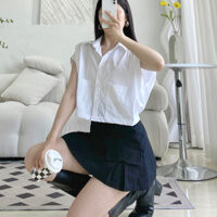 Áo Sơ Mi Croptop Cộc Tay Cánh Xoè Trắng