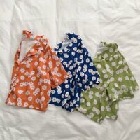 Áo sơ mi croptop hoa QC